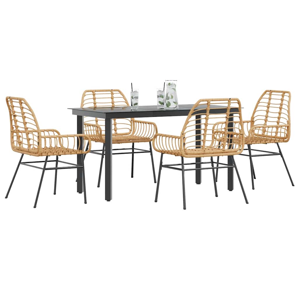 5-Tlg. Garten-Essgruppe Mit Kissen Schwarz Poly Rattan Glas
