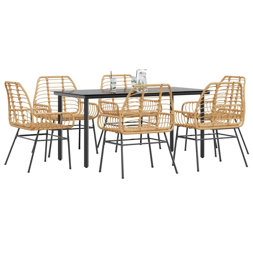 5-Tlg. Garten-Essgruppe Mit Kissen Schwarz Poly Rattan Glas