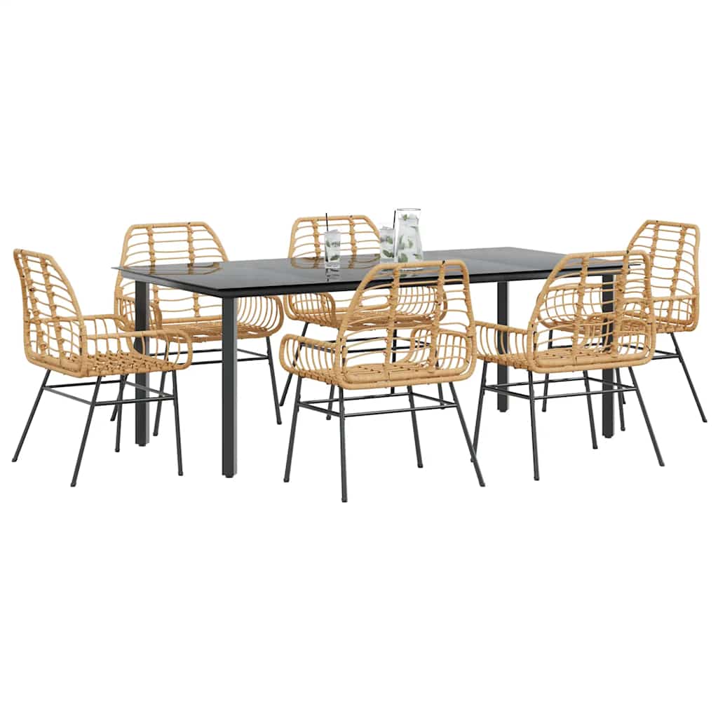 5-Tlg. Garten-Essgruppe Mit Kissen Schwarz Poly Rattan Glas