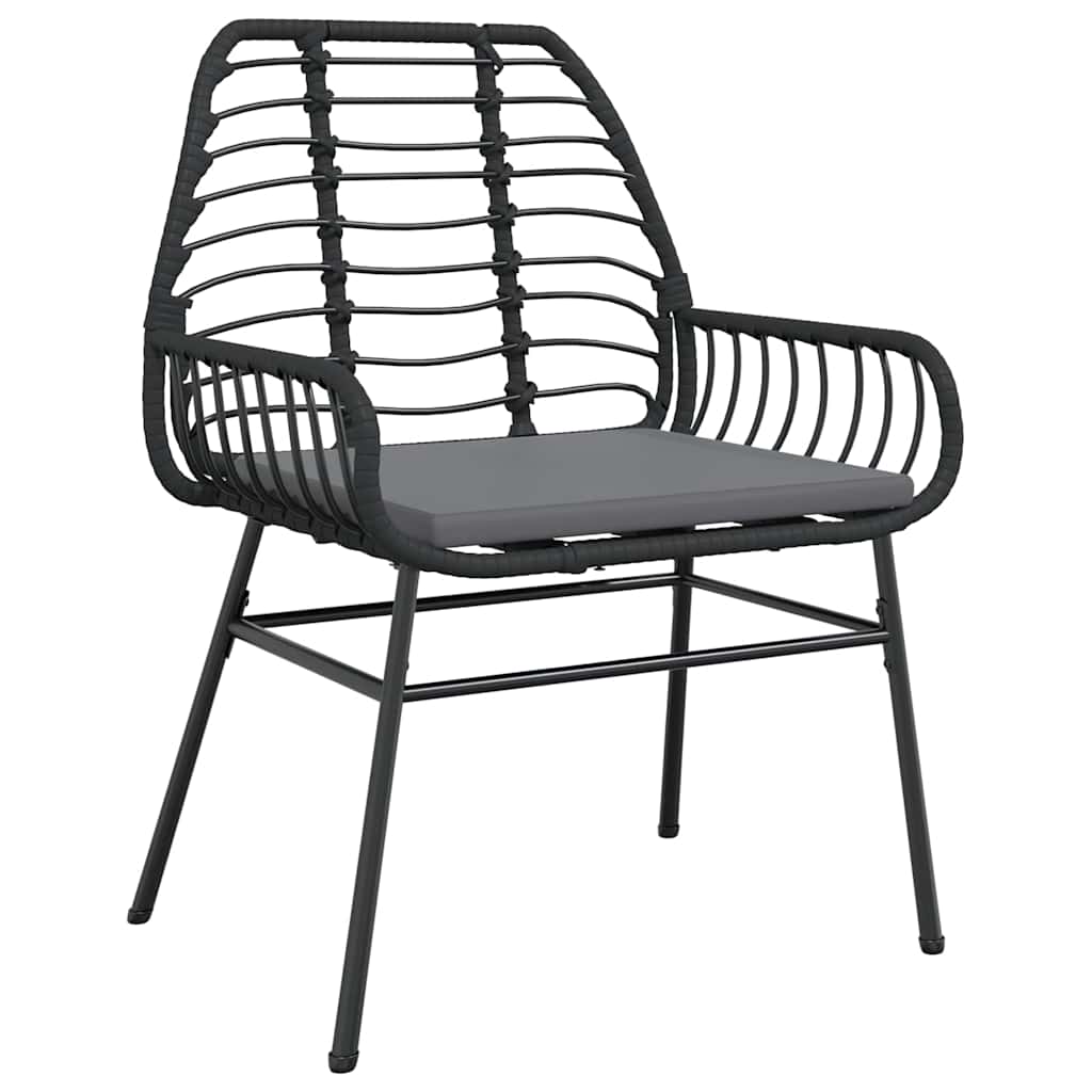 3-tlg. Garten-Essgruppe mit Kissen Schwarz Poly Rattan Glas