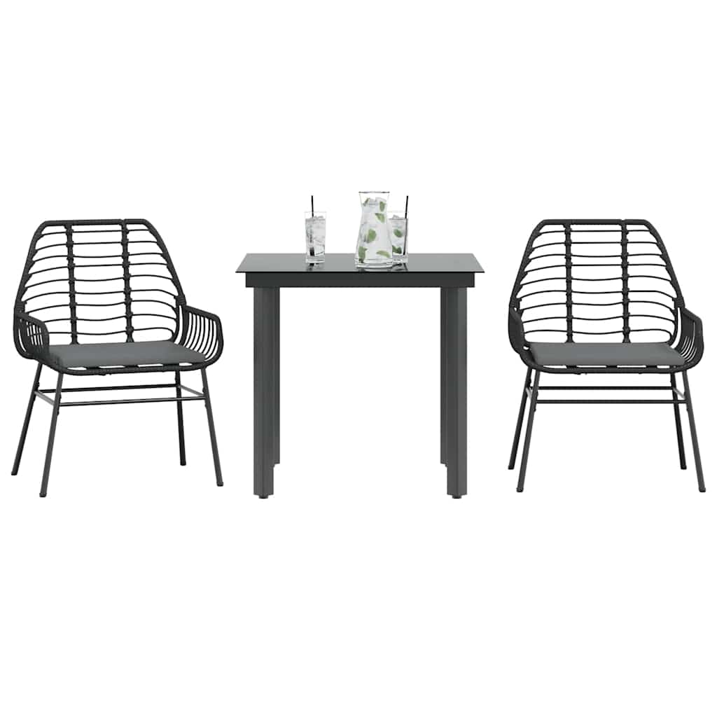 5-Tlg. Garten-Essgruppe Mit Kissen Schwarz Poly Rattan Glas