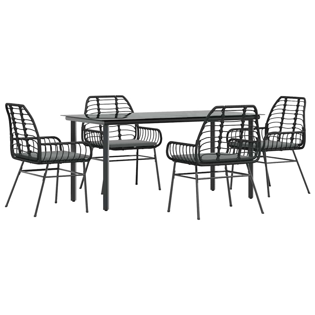 5-Tlg. Garten-Essgruppe Mit Kissen Schwarz Poly Rattan Glas
