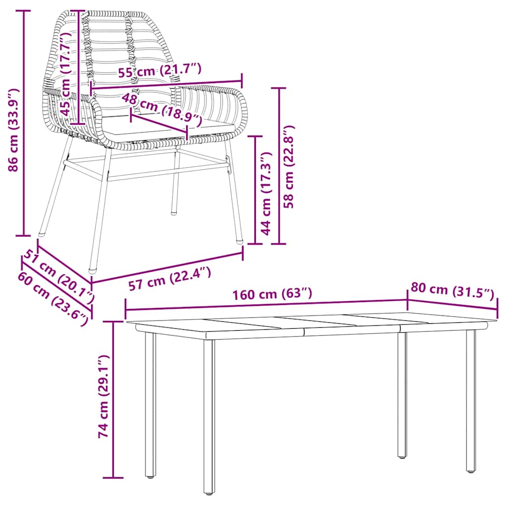 5-Tlg. Garten-Essgruppe Mit Kissen Schwarz Poly Rattan Glas