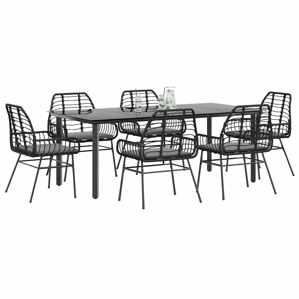 5-Tlg. Garten-Essgruppe Mit Kissen Schwarz Poly Rattan Glas
