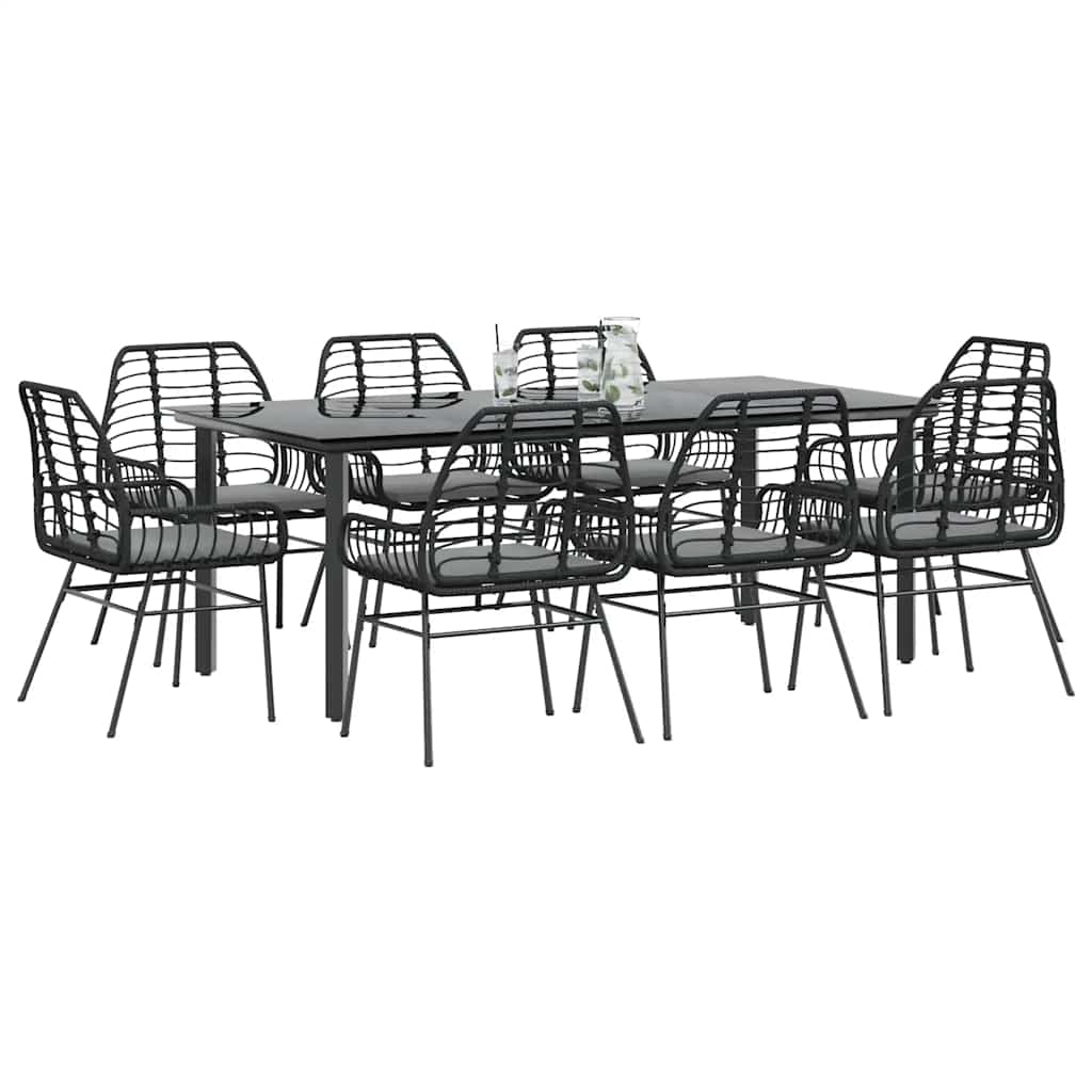 5-Tlg. Garten-Essgruppe Mit Kissen Schwarz Poly Rattan Glas