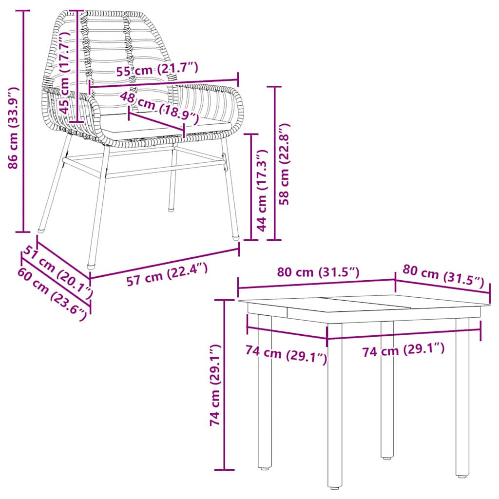 5-tlg. Garten-Essgruppe mit Kissen Braun Poly Rattan Glas