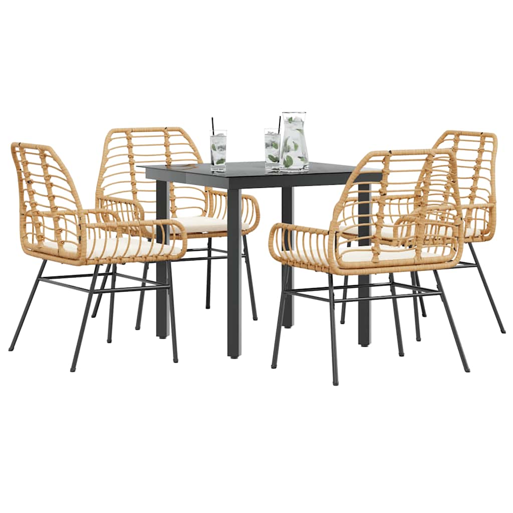5-Tlg. Garten-Essgruppe Mit Kissen Schwarz Poly Rattan Glas