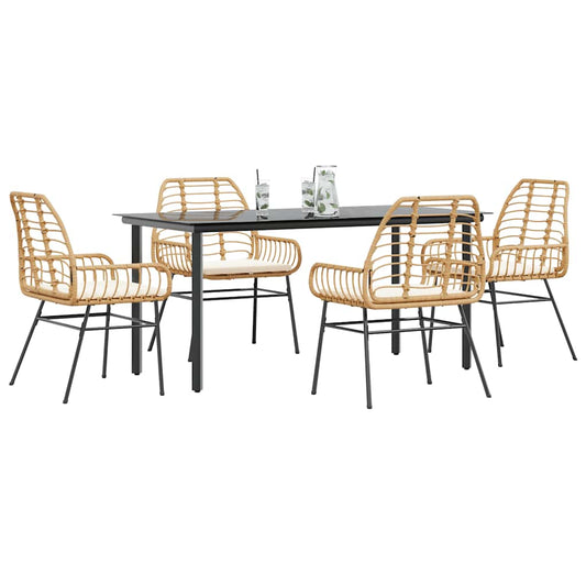 5-tlg. Garten-Essgruppe mit Kissen Braun Poly Rattan Glas
