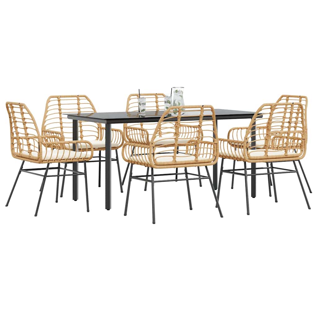 5-Tlg. Garten-Essgruppe Mit Kissen Schwarz Poly Rattan Glas