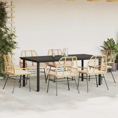 7-tlg. Garten-Essgruppe mit Kissen Braun Poly Rattan Glas