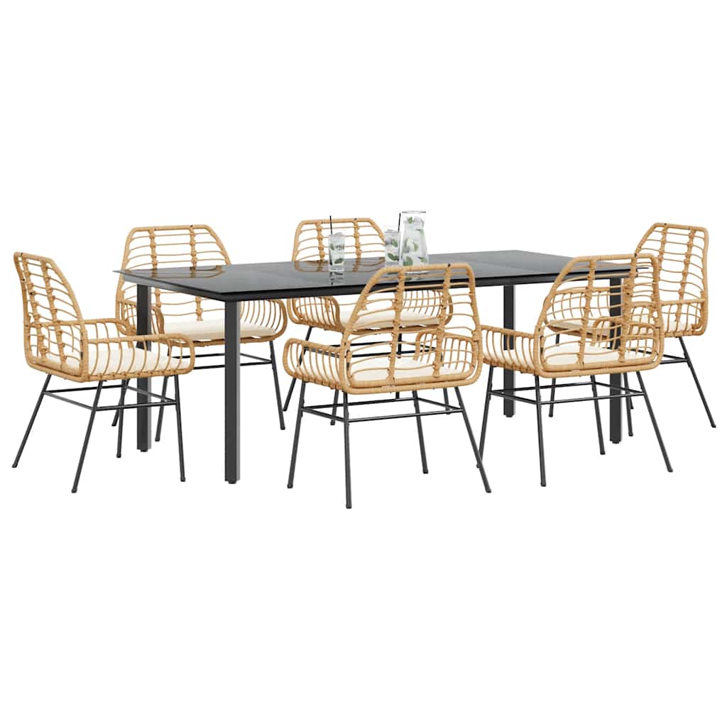 5-Tlg. Garten-Essgruppe Mit Kissen Schwarz Poly Rattan Glas