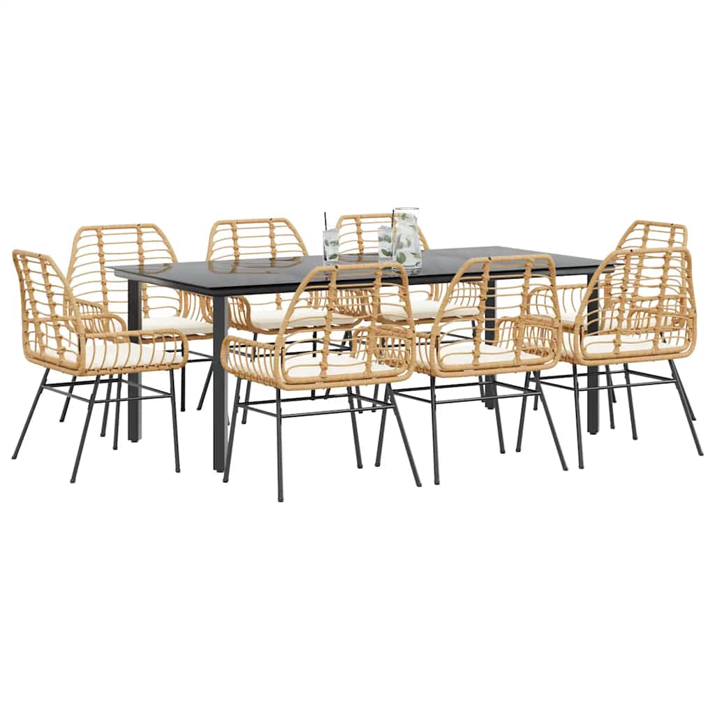 5-Tlg. Garten-Essgruppe Mit Kissen Schwarz Poly Rattan Glas