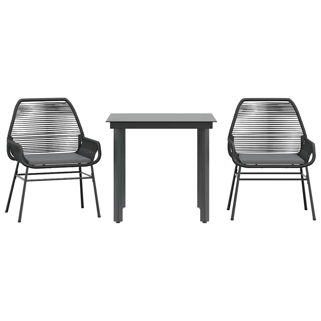 3-tlg. Garten-Essgruppe mit Kissen Schwarz Poly Rattan Glas