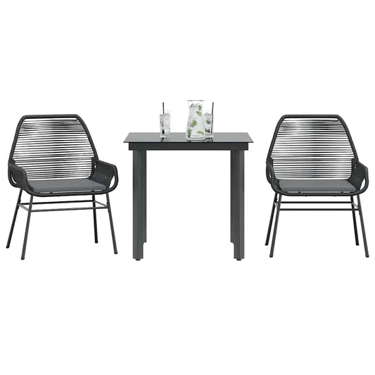 3-tlg. Garten-Essgruppe mit Kissen Schwarz Poly Rattan Glas