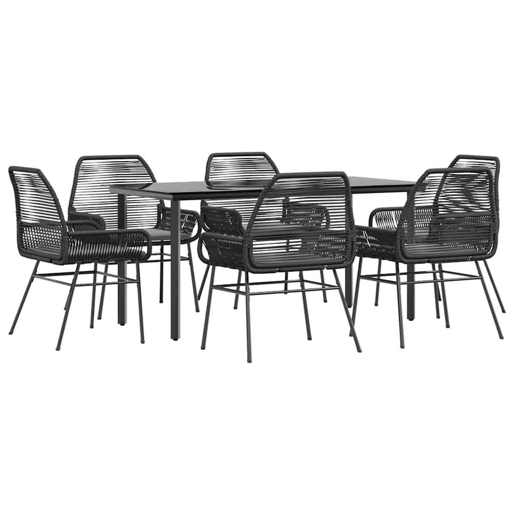7-tlg. Garten-Essgruppe mit Kissen Schwarz Poly Rattan Glas