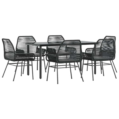 7-tlg. Garten-Essgruppe mit Kissen Schwarz Poly Rattan Glas