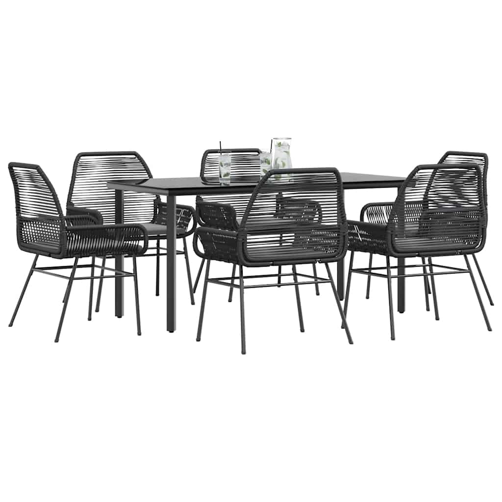7-tlg. Garten-Essgruppe mit Kissen Schwarz Poly Rattan Glas