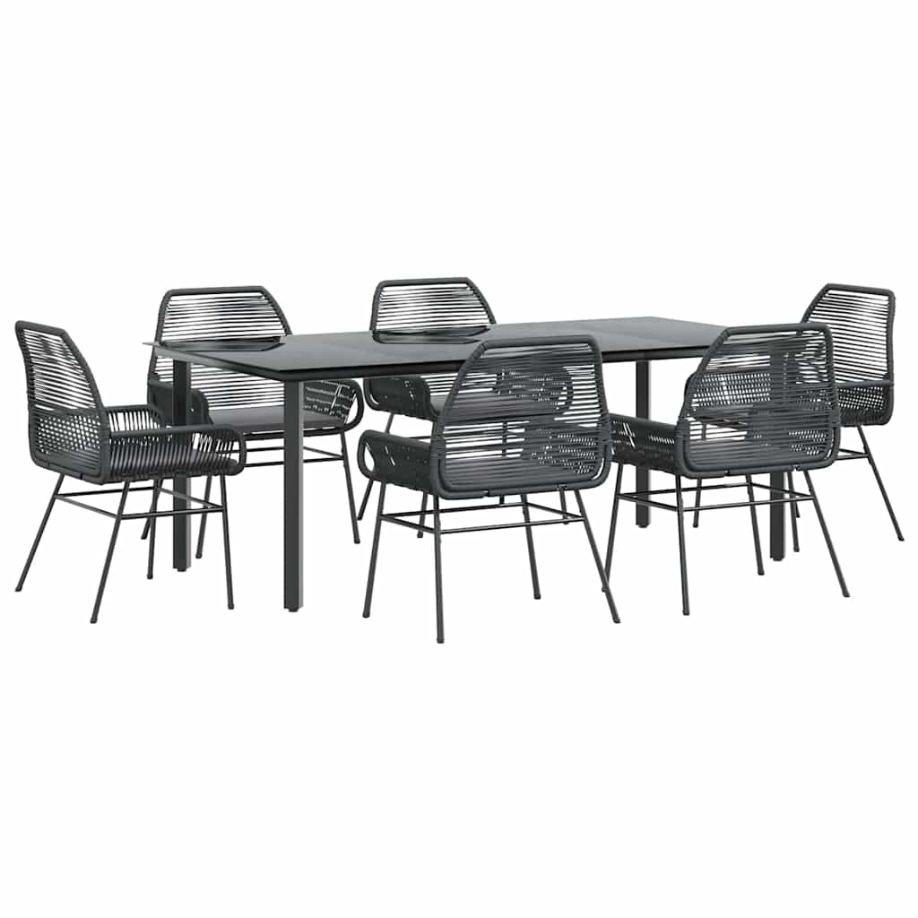 7-tlg. Garten-Essgruppe mit Kissen Schwarz Poly Rattan Glas