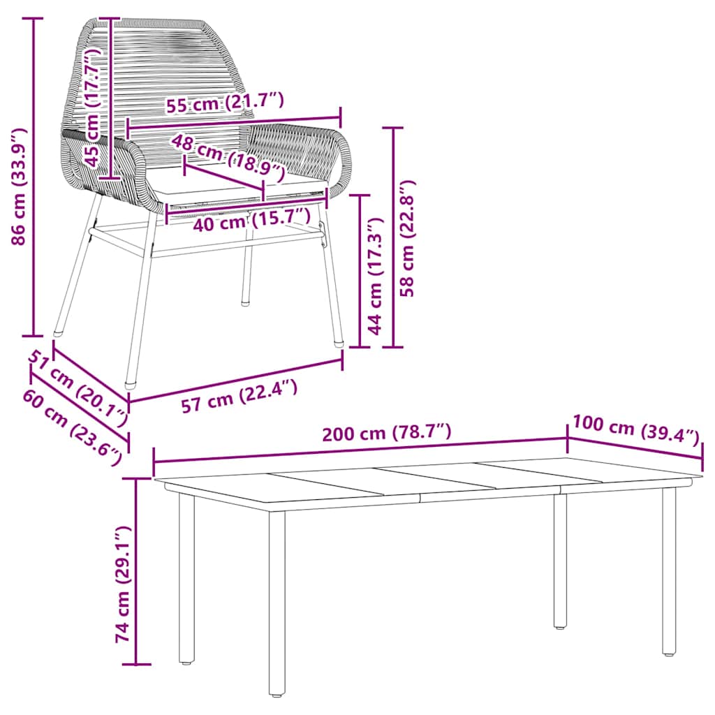 7-tlg. Garten-Essgruppe mit Kissen Schwarz Poly Rattan Glas