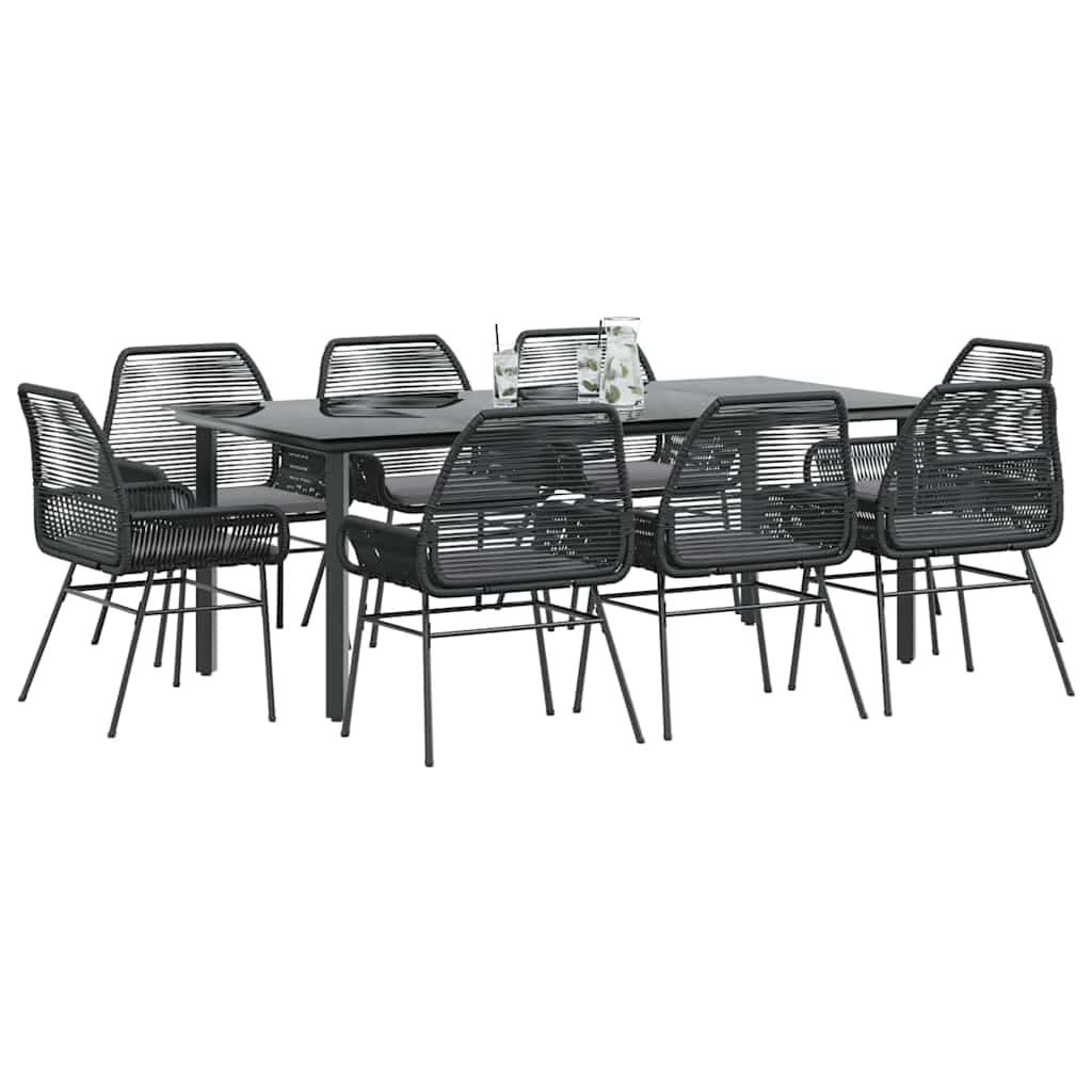 9-tlg. Garten-Essgruppe mit Kissen Schwarz Poly Rattan Glas