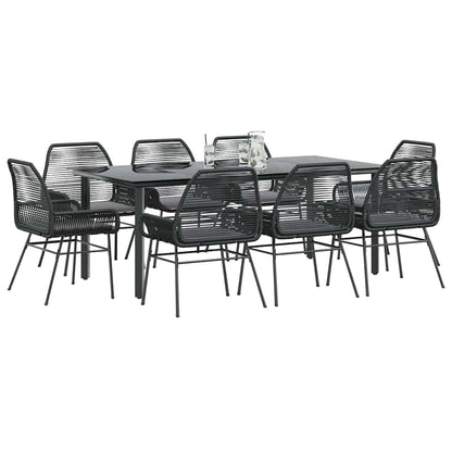 9-tlg. Garten-Essgruppe mit Kissen Schwarz Poly Rattan Glas