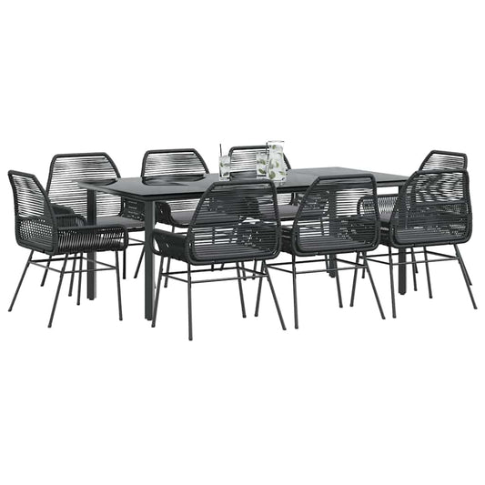 9-tlg. Garten-Essgruppe mit Kissen Schwarz Poly Rattan Glas