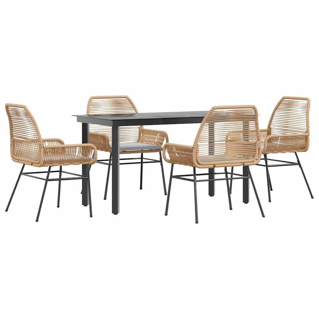 5-tlg. Garten-Essgruppe mit Kissen Braun Poly Rattan Glas