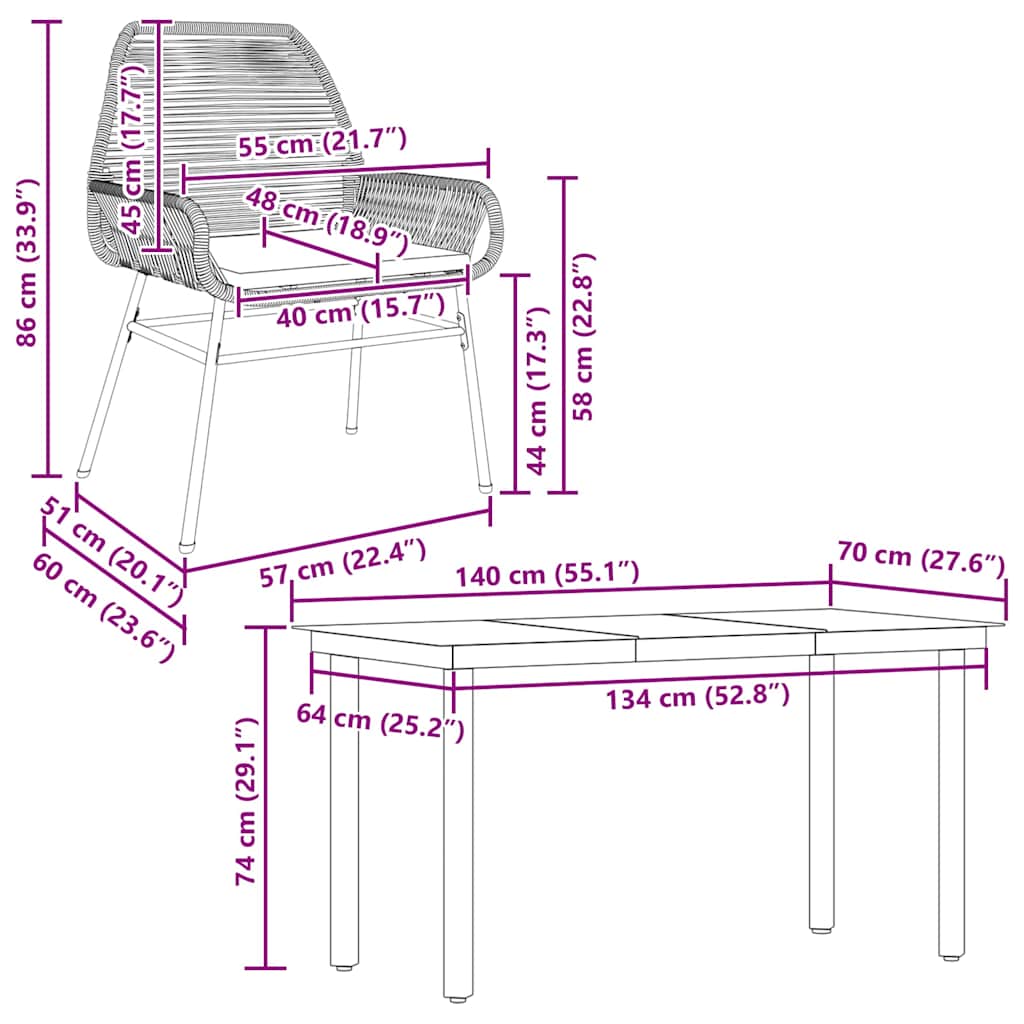 5-tlg. Garten-Essgruppe mit Kissen Braun Poly Rattan Glas