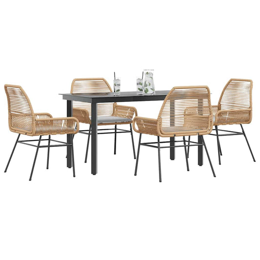5-tlg. Garten-Essgruppe mit Kissen Braun Poly Rattan Glas