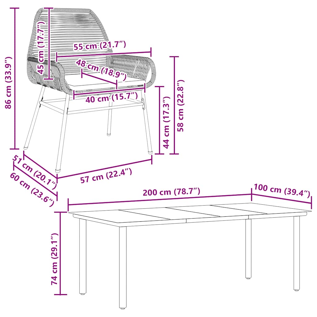 7-tlg. Garten-Essgruppe mit Kissen Braun Poly Rattan Glas