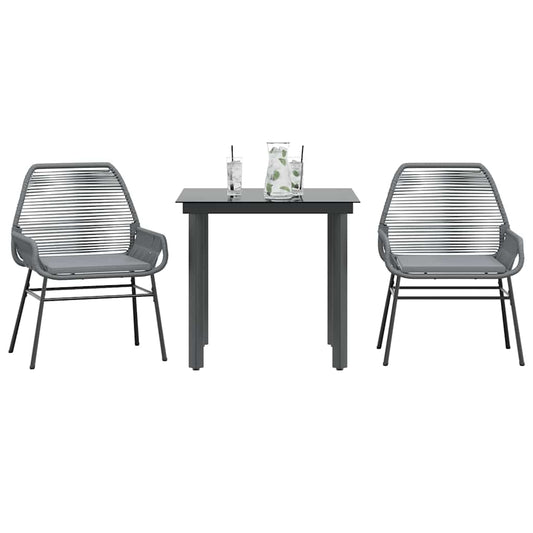 3-tlg. Garten-Essgruppe mit Kissen Grau Poly Rattan Glas