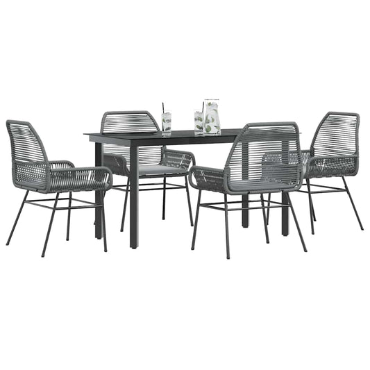 5-tlg. Garten-Essgruppe mit Kissen Grau Poly Rattan Glas