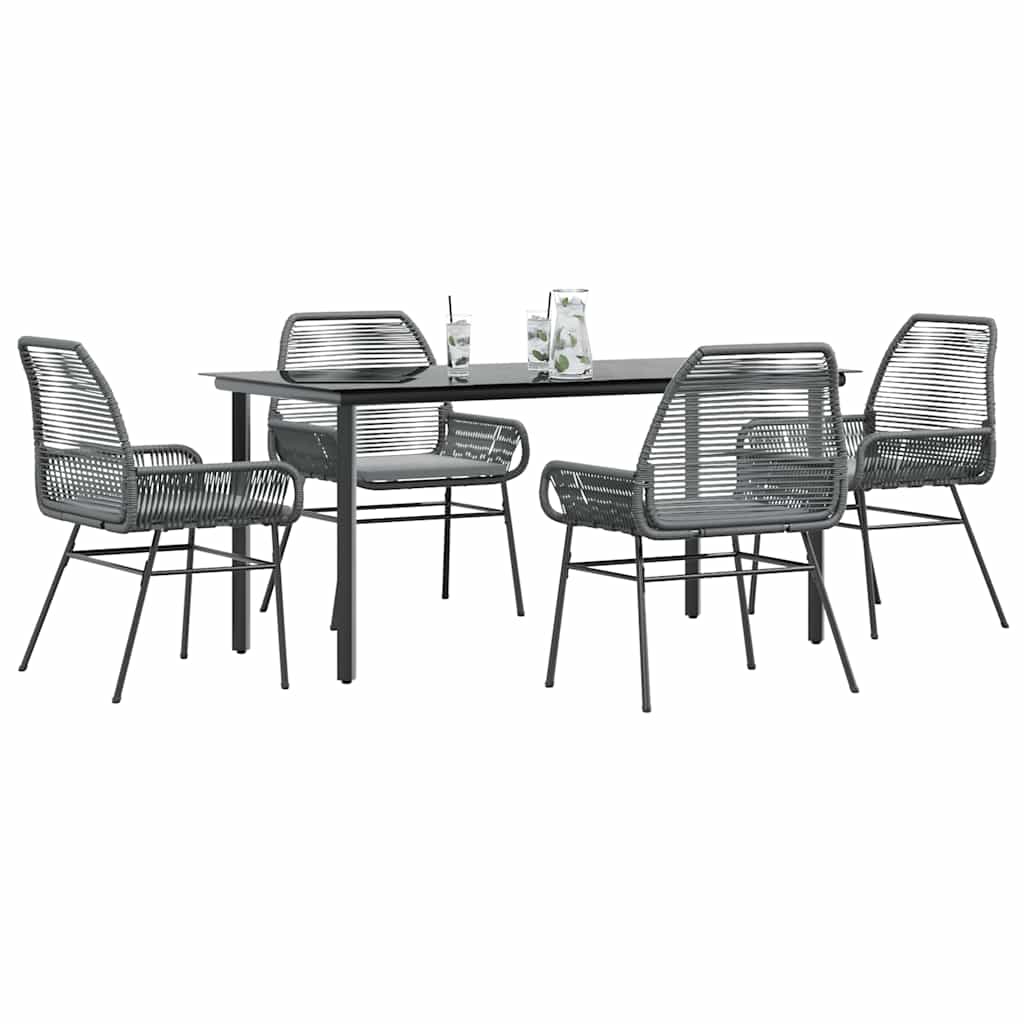 5-tlg. Garten-Essgruppe mit Kissen Grau Poly Rattan Glas