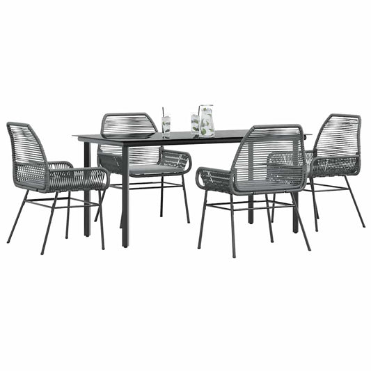 5-tlg. Garten-Essgruppe mit Kissen Grau Poly Rattan Glas