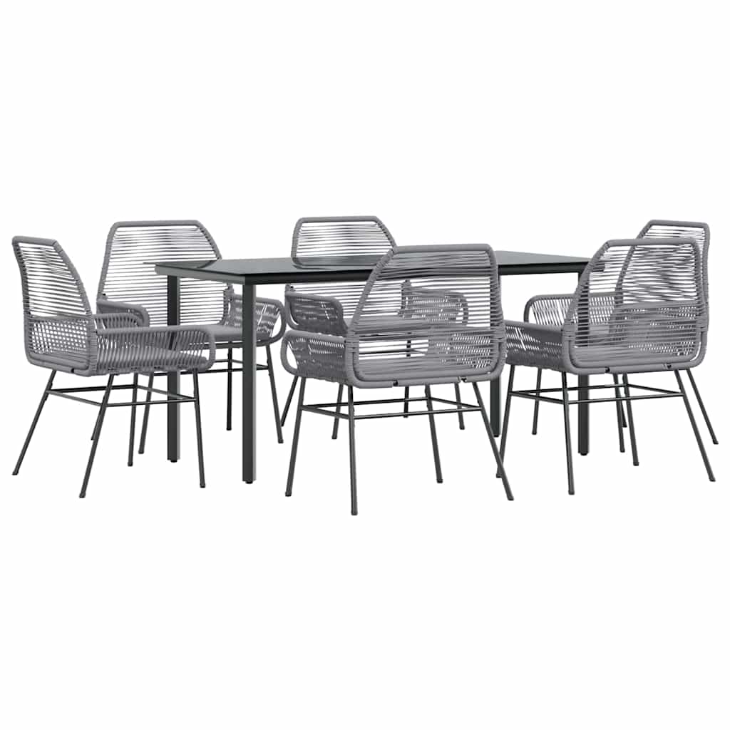 7-tlg. Garten-Essgruppe mit Kissen Grau Poly Rattan Glas