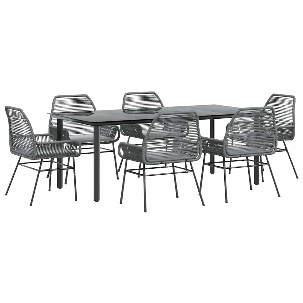 7-tlg. Garten-Essgruppe mit Kissen Grau Poly Rattan Glas
