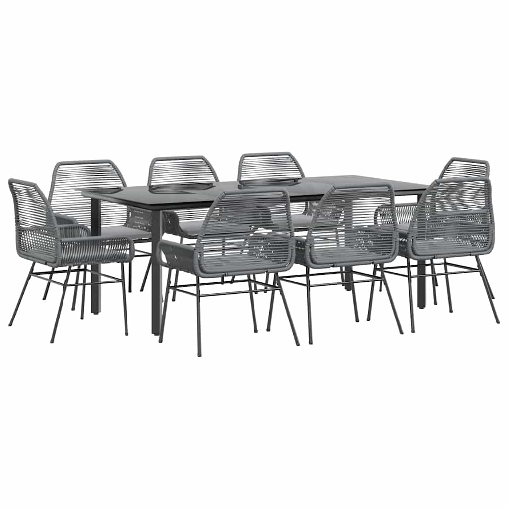 9-tlg. Garten-Essgruppe mit Kissen Grau Poly Rattan Glas