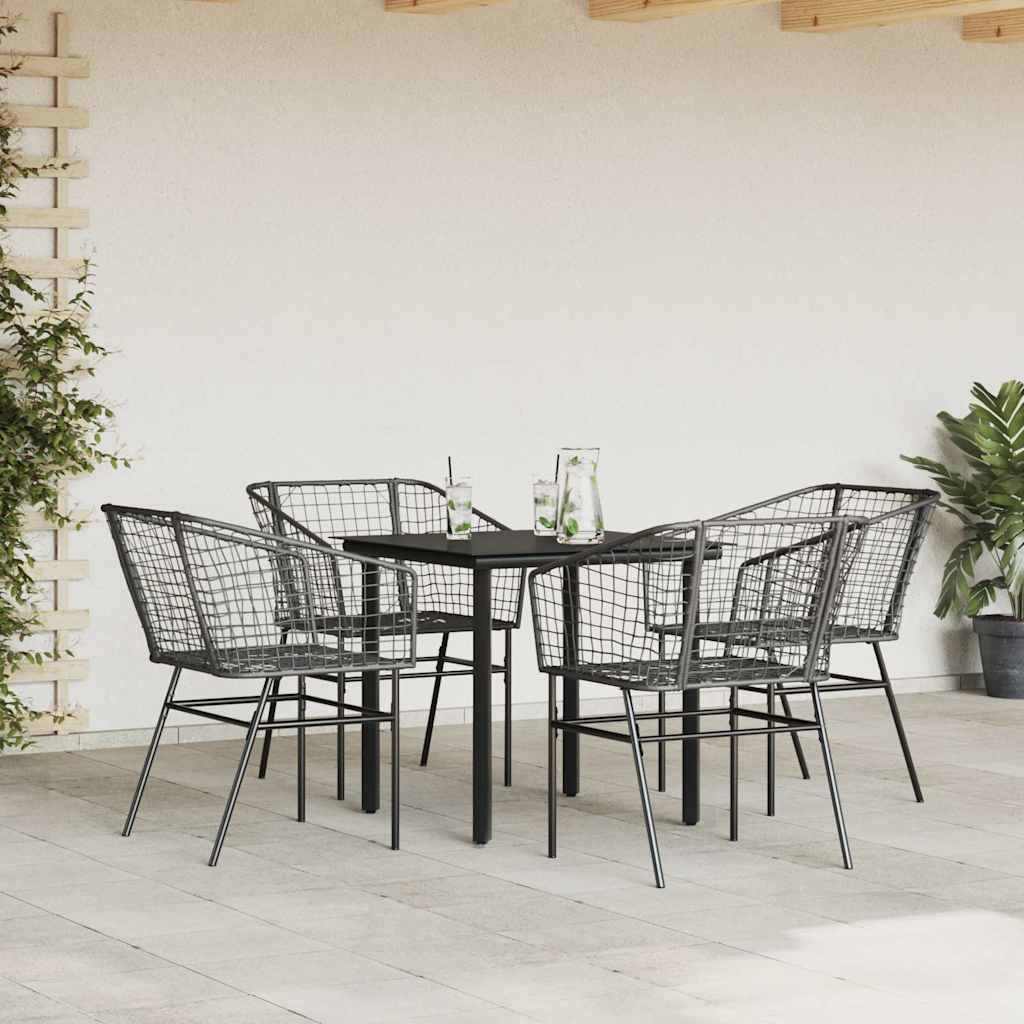 5-teiliges Garten-Esszimmerset aus schwarzem Polyrattanglas