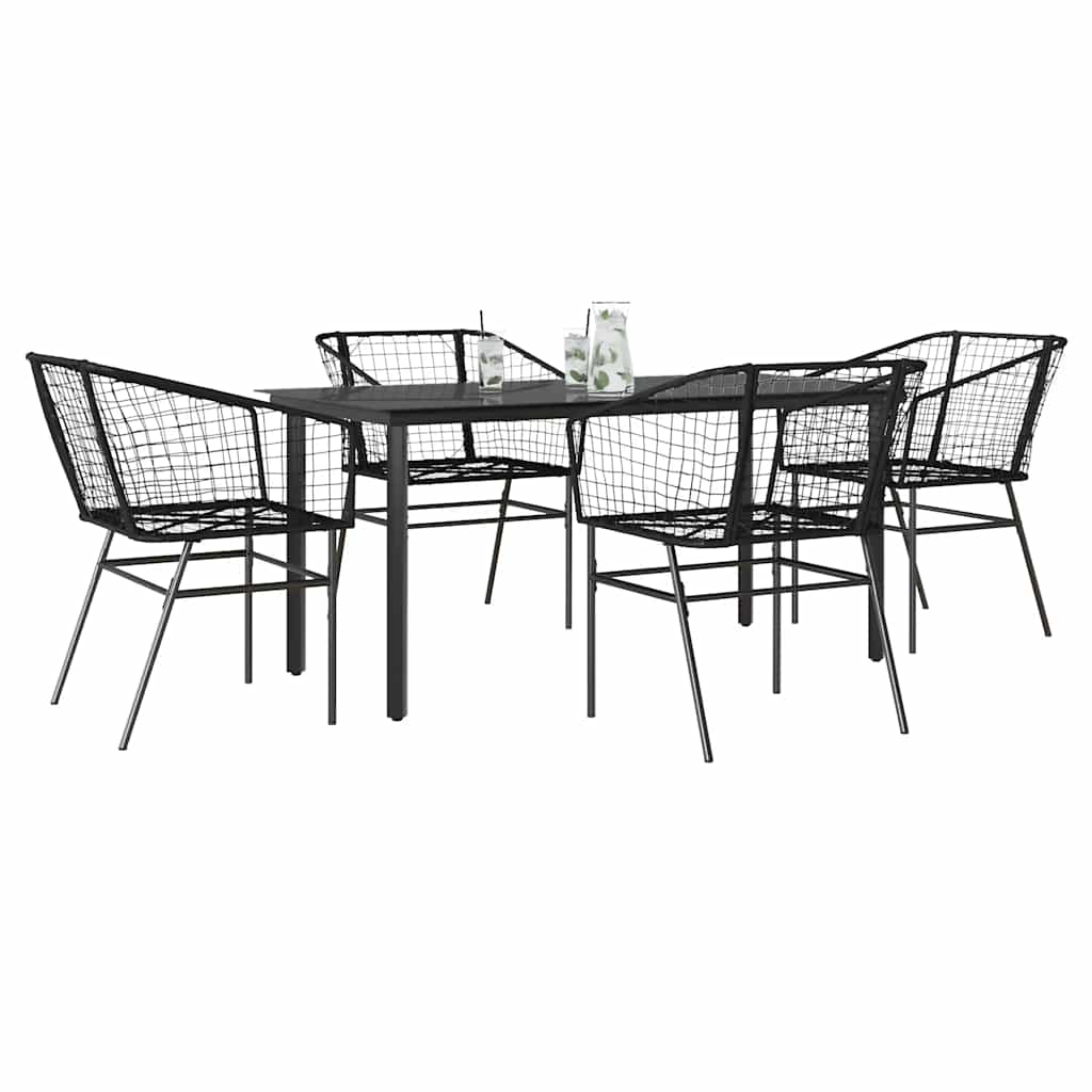 5-teiliges Garten-Esszimmerset aus schwarzem Polyrattanglas