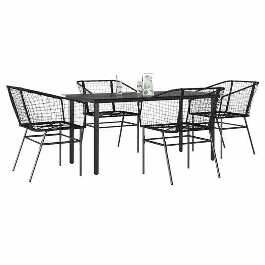 5-teiliges Garten-Esszimmerset aus schwarzem Polyrattanglas