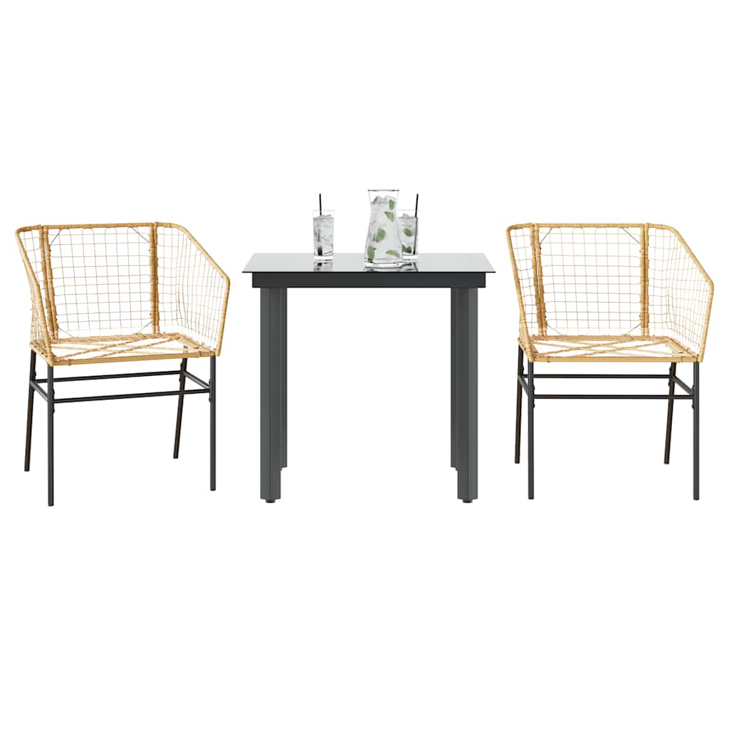 3-teiliges Garten-Esszimmer-Set Braunes Polyrattanglas