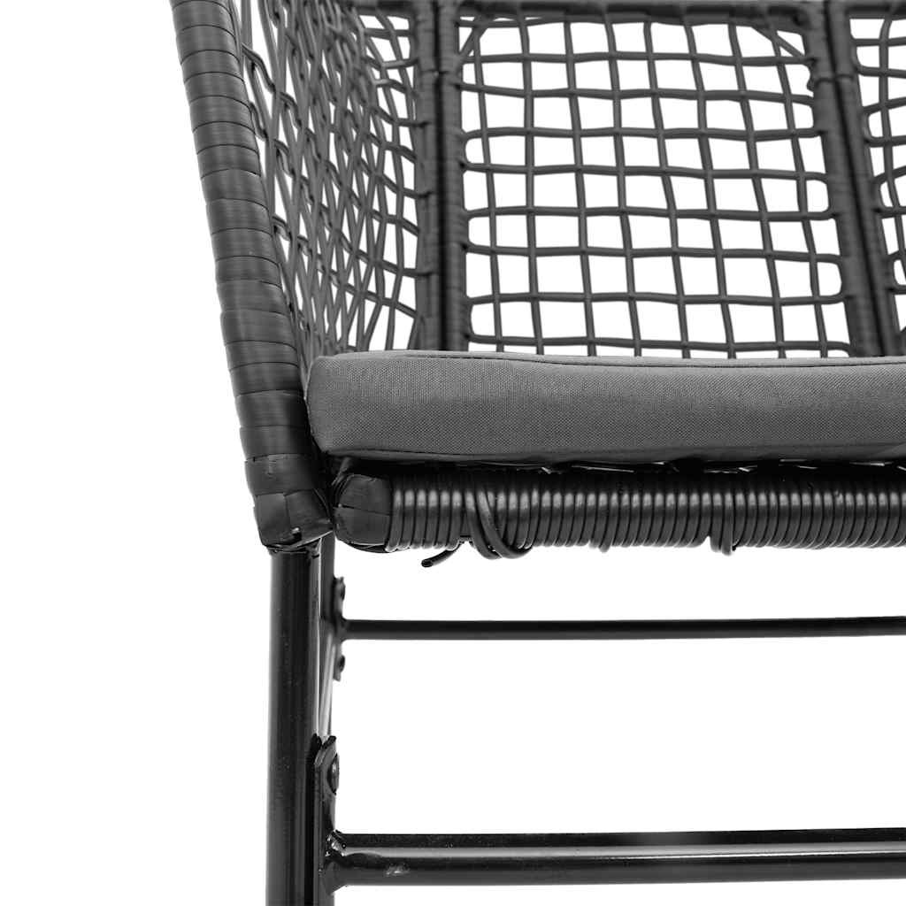 3-tlg. Garten-Essgruppe mit Kissen Schwarz Poly Rattan Glas
