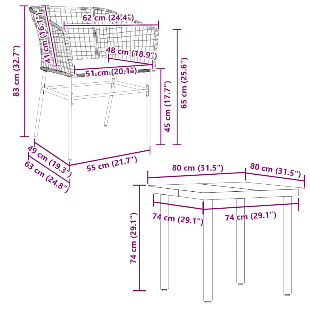 5-tlg. Garten-Essgruppe mit Kissen Schwarz Poly Rattan Glas