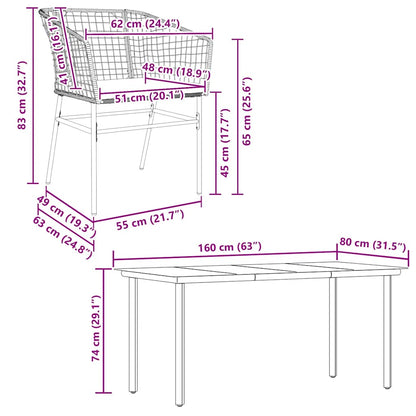 5-tlg. Garten-Essgruppe mit Kissen Schwarz Poly Rattan Glas