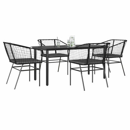 5-tlg. Garten-Essgruppe mit Kissen Schwarz Poly Rattan Glas