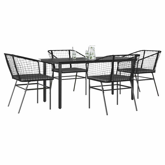 5-tlg. Garten-Essgruppe mit Kissen Schwarz Poly Rattan Glas