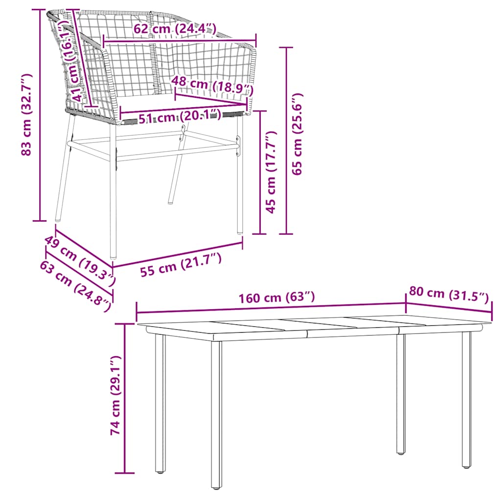 7-tlg. Garten-Essgruppe mit Kissen Braun Poly Rattan Glas