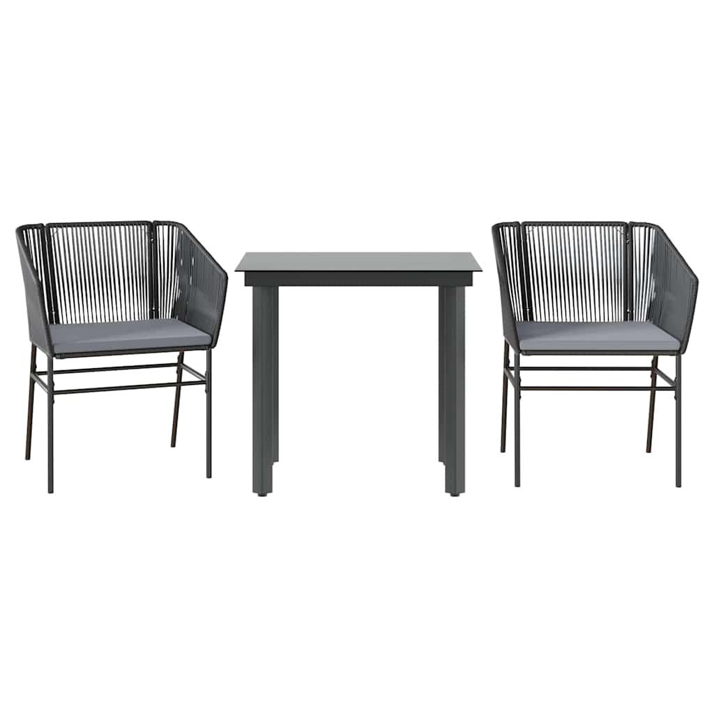 3-tlg. Garten-Essgruppe mit Kissen Schwarz Poly Rattan Glas