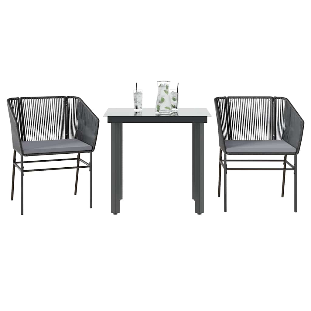 3-tlg. Garten-Essgruppe mit Kissen Schwarz Poly Rattan Glas