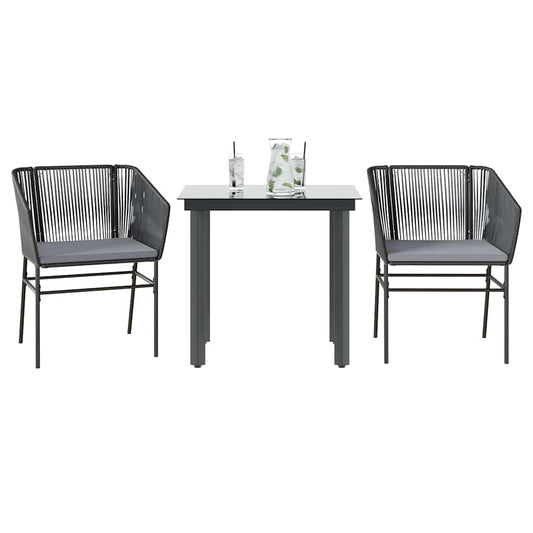 3-tlg. Garten-Essgruppe mit Kissen Schwarz Poly Rattan Glas